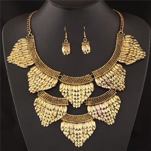Fish Scale Alloy Fashion Statement Necklace Earrings Set - Copper