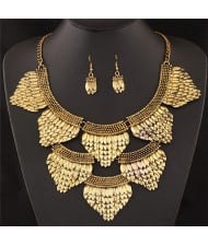 Fish Scale Alloy Fashion Statement Necklace Earrings Set - Copper