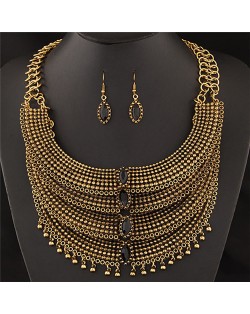Gem Decorated Multi-layers Ear Drops Fashion Necklace and Earrings Set - Copper