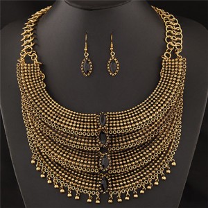 Gem Decorated Multi-layers Ear Drops Fashion Necklace and Earrings Set - Copper