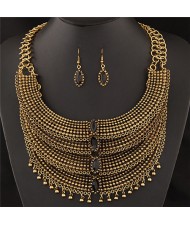 Gem Decorated Multi-layers Ear Drops Fashion Necklace and Earrings Set - Copper