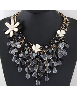 Sweet Resin Gems Waterdrops with Turquoise Flowers Decorated Short Fashion Necklace - Black