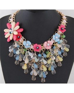 Sweet Resin Gems Waterdrops with Turquoise Flowers Decorated Short Fashion Necklace - Multicolor