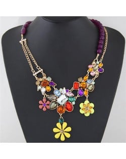 Colorful Resin Gems Flower Cluster Beads and Chain Asymmetric Design Fashion Necklace