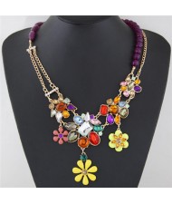 Colorful Resin Gems Flower Cluster Beads and Chain Asymmetric Design Fashion Necklace