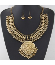 Vintage Folk Style Peach Heart Pendant with Hollow Arch Shape Fashion Necklace and Earrings Set - Copper