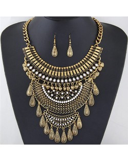 Vintage Style Multi-layer Hollow Arches Design Statement Fashion Necklace and Earrings Set - Copper
