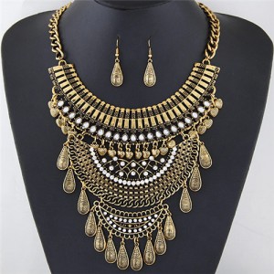 Vintage Style Multi-layer Hollow Arches Design Statement Fashion Necklace and Earrings Set - Copper