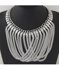 Multiple Layers Snake Chain Pendant Design Bold Fashion Thick Necklace - Silver