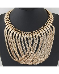 Multiple Layers Snake Chain Pendant Design Bold Fashion Thick Necklace - Golden