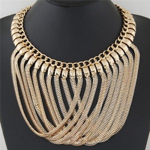 Multiple Layers Snake Chain Pendant Design Bold Fashion Thick Necklace - Golden