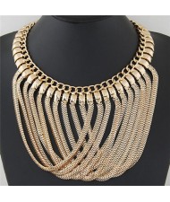 Multiple Layers Snake Chain Pendant Design Bold Fashion Thick Necklace - Golden