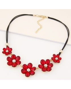 Korean Fashion Glass Flowers Wax Rope Fashion Necklace - Red