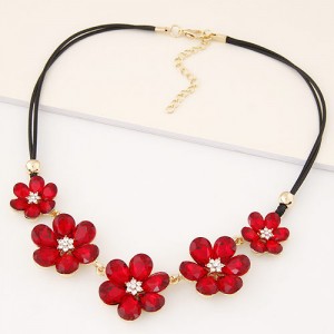 Korean Fashion Glass Flowers Wax Rope Fashion Necklace - Red