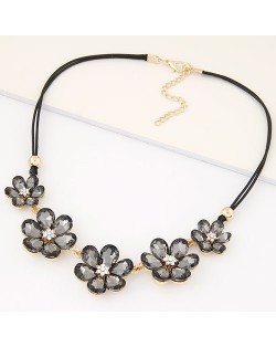 Korean Fashion Glass Flowers Wax Rope Fashion Necklace - Gray