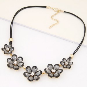 Korean Fashion Glass Flowers Wax Rope Fashion Necklace - Gray