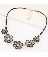 Korean Fashion Glass Flowers Wax Rope Fashion Necklace - Gray
