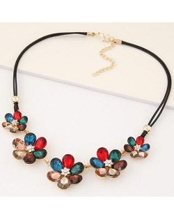 Korean Fashion Glass Flowers Wax Rope Fashion Necklace - Multicolor