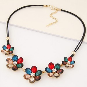 Korean Fashion Glass Flowers Wax Rope Fashion Necklace - Multicolor