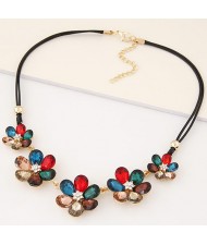 Korean Fashion Glass Flowers Wax Rope Fashion Necklace - Multicolor