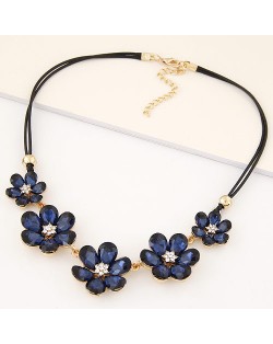 Korean Fashion Glass Flowers Wax Rope Fashion Necklace - Blue