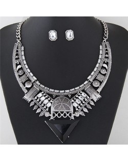 Western Style Assorted Elements Combo Hollow Arch with Triangle Design Fashion Necklace and Earrings Set - Silver