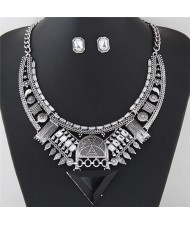Western Style Assorted Elements Combo Hollow Arch with Triangle Design Fashion Necklace and Earrings Set - Silver