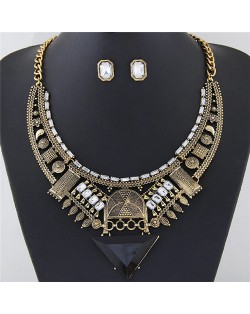 Western Style Assorted Elements Combo Hollow Arch with Triangle Design Fashion Necklace and Earrings Set - Golden