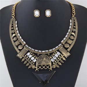 Western Style Assorted Elements Combo Hollow Arch with Triangle Design Fashion Necklace and Earrings Set - Golden