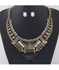 Western Style Assorted Elements Combo Hollow Arch with Triangle Design Fashion Necklace and Earrings Set - Golden