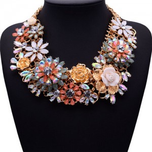 Autumn Blooming Flowers Design Statement Fashion Necklace