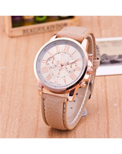 Multi Dials Roman Character Design Candy Color Fashion Wrist Watch - Khaki