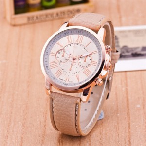 Multi Dials Roman Character Design Candy Color Fashion Wrist Watch - Khaki