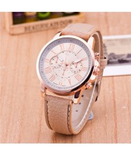 Multi Dials Roman Character Design Candy Color Fashion Wrist Watch - Khaki