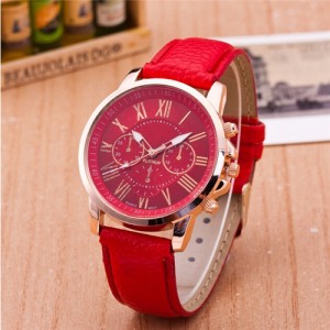 Multi Dials Roman Character Design Candy Color Fashion Wrist Watch - Red