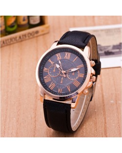 Multi Dials Roman Character Design Candy Color Fashion Wrist Watch - Black