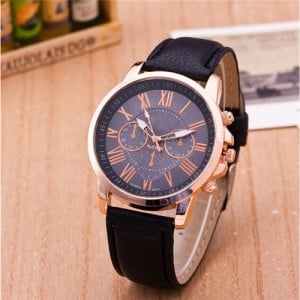 Multi Dials Roman Character Design Candy Color Fashion Wrist Watch - Black