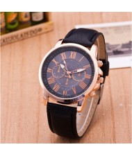 Multi Dials Roman Character Design Candy Color Fashion Wrist Watch - Black