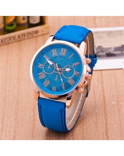 Multi Dials Roman Character Design Candy Color Fashion Wrist Watch - Blue