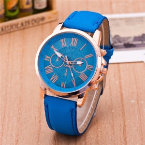 Multi Dials Roman Character Design Candy Color Fashion Wrist Watch - Blue