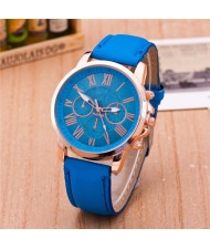 Multi Dials Roman Character Design Candy Color Fashion Wrist Watch - Blue
