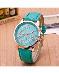 Multi Dials Roman Character Design Candy Color Fashion Wrist Watch - Mint Green