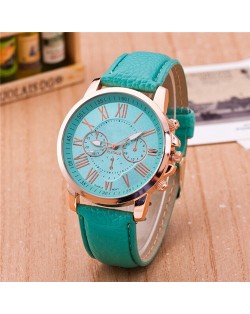 Multi Dials Roman Character Design Candy Color Fashion Wrist Watch - Mint Green