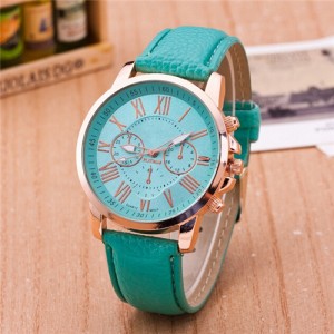 Multi Dials Roman Character Design Candy Color Fashion Wrist Watch - Mint Green
