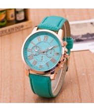 Multi Dials Roman Character Design Candy Color Fashion Wrist Watch - Mint Green