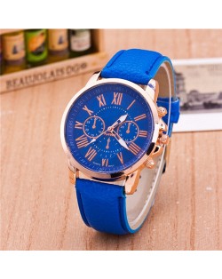 Multi Dials Roman Character Design Candy Color Fashion Wrist Watch - Royal Blue