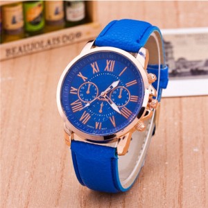 Multi Dials Roman Character Design Candy Color Fashion Wrist Watch - Royal Blue