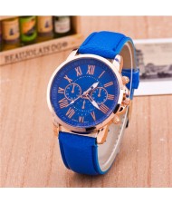 Multi Dials Roman Character Design Candy Color Fashion Wrist Watch - Royal Blue