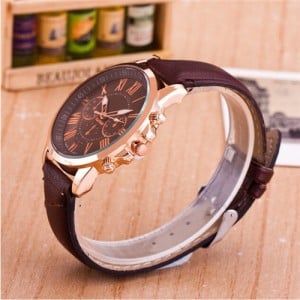 Multi Dials Roman Character Design Candy Color Fashion Wrist Watch - Coffee
