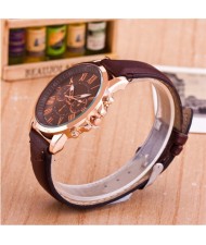 Multi Dials Roman Character Design Candy Color Fashion Wrist Watch - Coffee